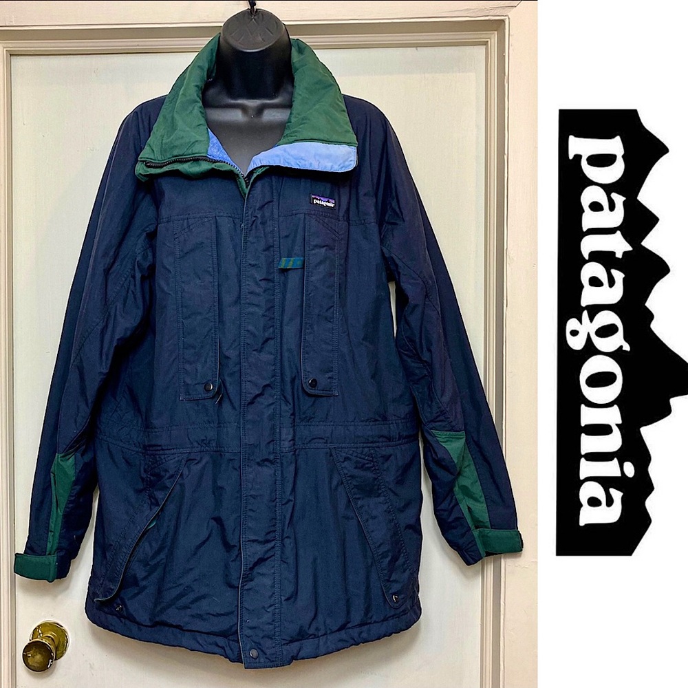 Patagonia Navy Blue and Green Windbreaker Jacket